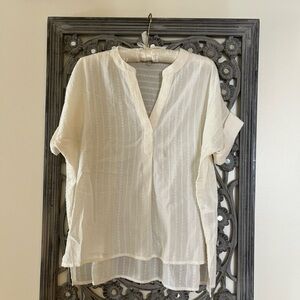 LN. XS. Madewell White Cuffed Sleeve Blouse with Mandarin Collar